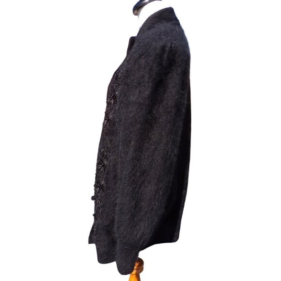 Lee Sands Black Cardigan XL (est) Angora blend Embroidered Old Money Mob Wife - Picture 3 of 13